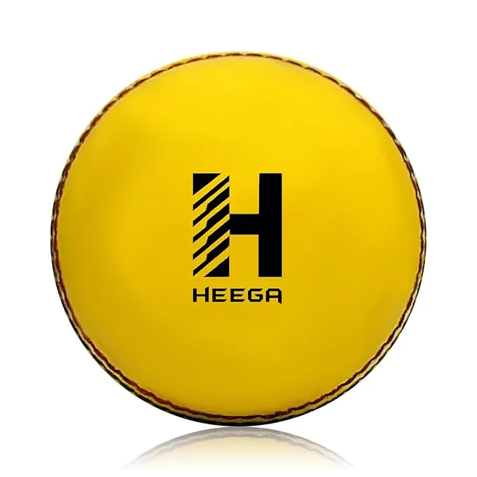 Heega Indoor Cricket Leather Ball - Genuine Yellow Leather Cricket Balls (Cork Core) for Indoor Cricket Practice, Training, Matches for Seniors & Juniors