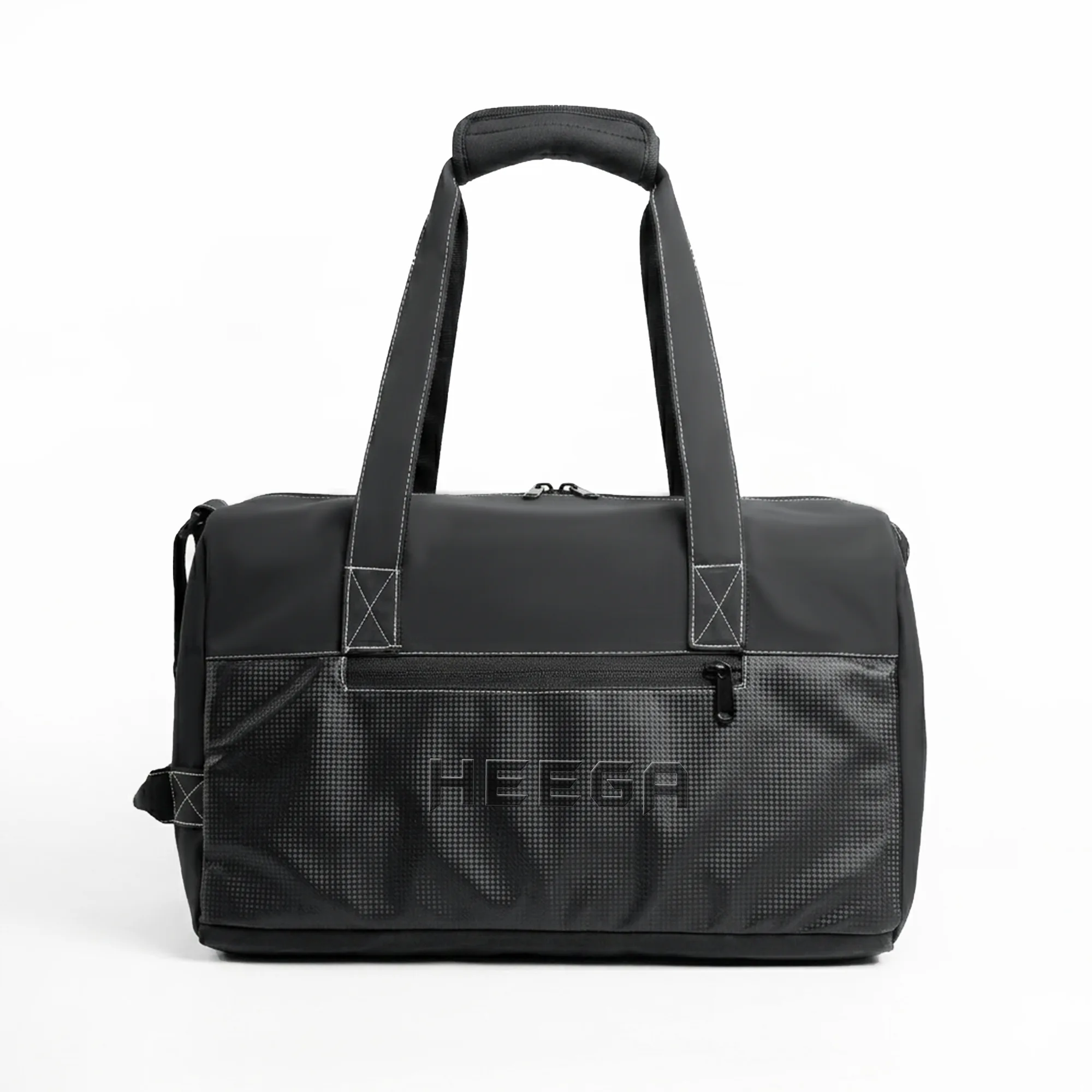 Heega HexaPulse Bag for Men Women 28L Polyester Gym Bag with Shoe Compartment Water-Resistant Multi-Pockets Handbag Detachable Shoulder Strap Sleek Training Swimming, Black