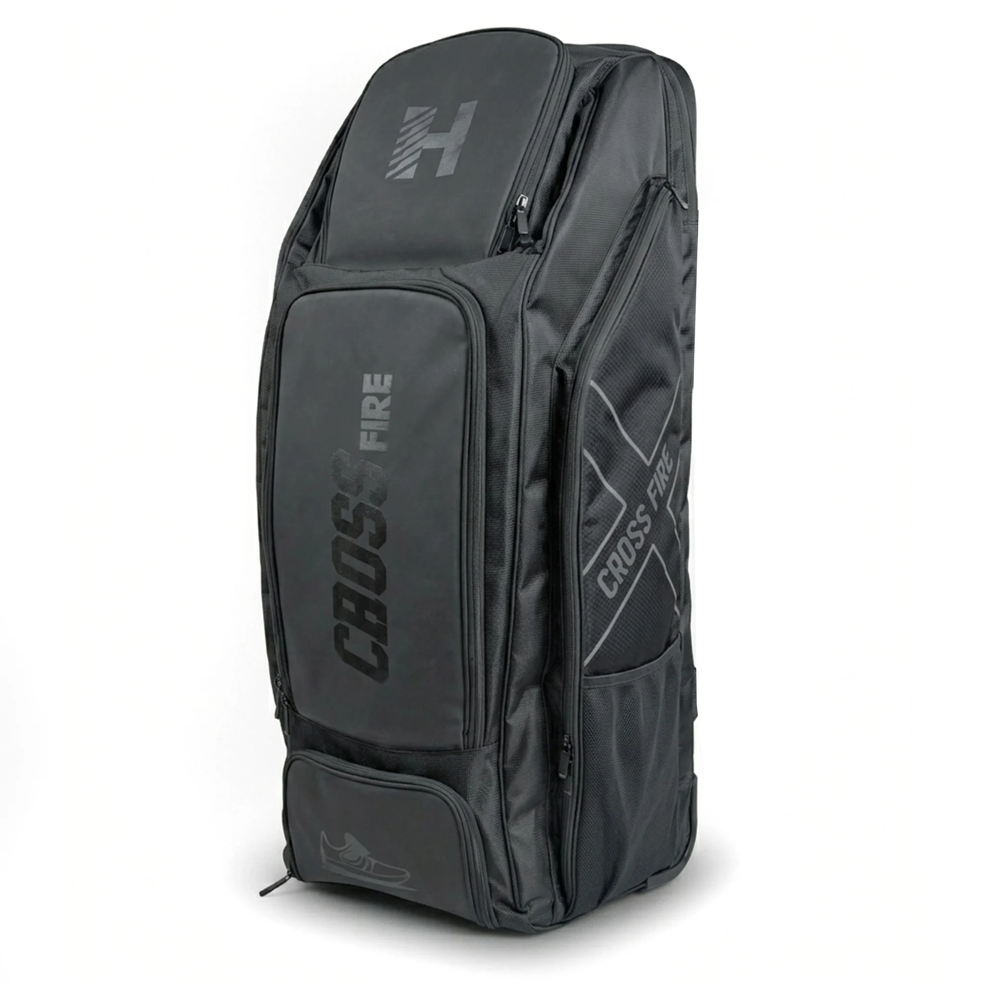 Heega Cross Fire Duffle Wheelie Cricket Kit Bag | Large Capacity Cricket Gear Bag with Wheels, Multiple Compartments & Heavy-Duty Construction for Players - Black